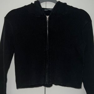BRANDY MELVILLE BLACK RIPPED CROPPED ZIP UP